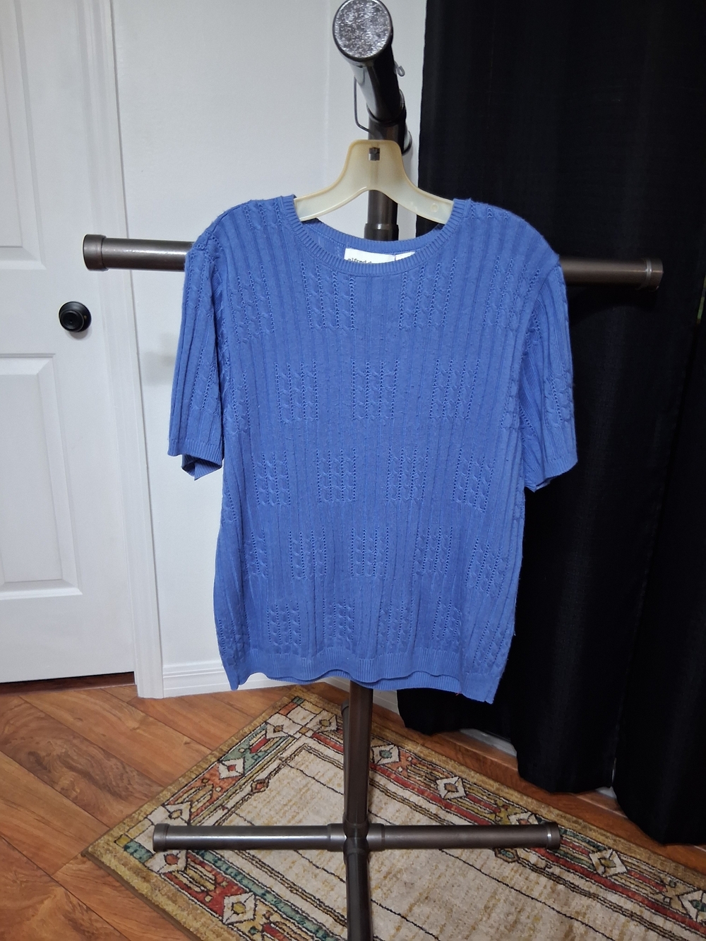 Alfred Dunner Royal Blue Short Sleeve Crewneck Knit Sweater